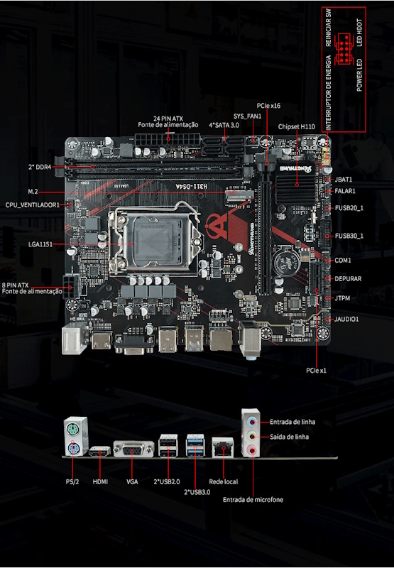 Placa Mãe Intel H311-DS4A - LGA1151 - 6ª/7ª/8ª/9ª geração - Angthumb