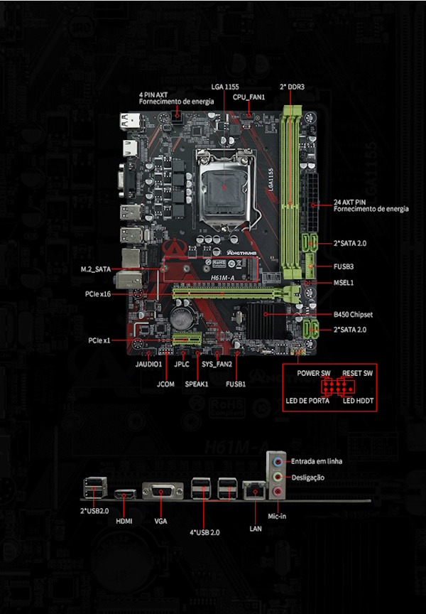 Placa Mãe Intel H61M-A-V1 LGA1155 2ª/3ª Geração - Angthumb