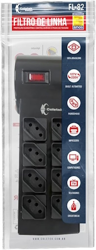 Filtro De Linha FL-82BK 8 Tomadas 127v/220v - Coletek
