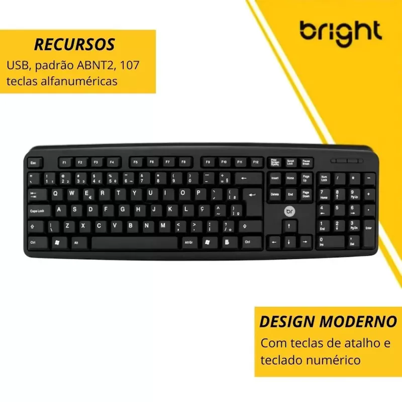 Teclado USB com fio padrão ABNT2 - Bright
