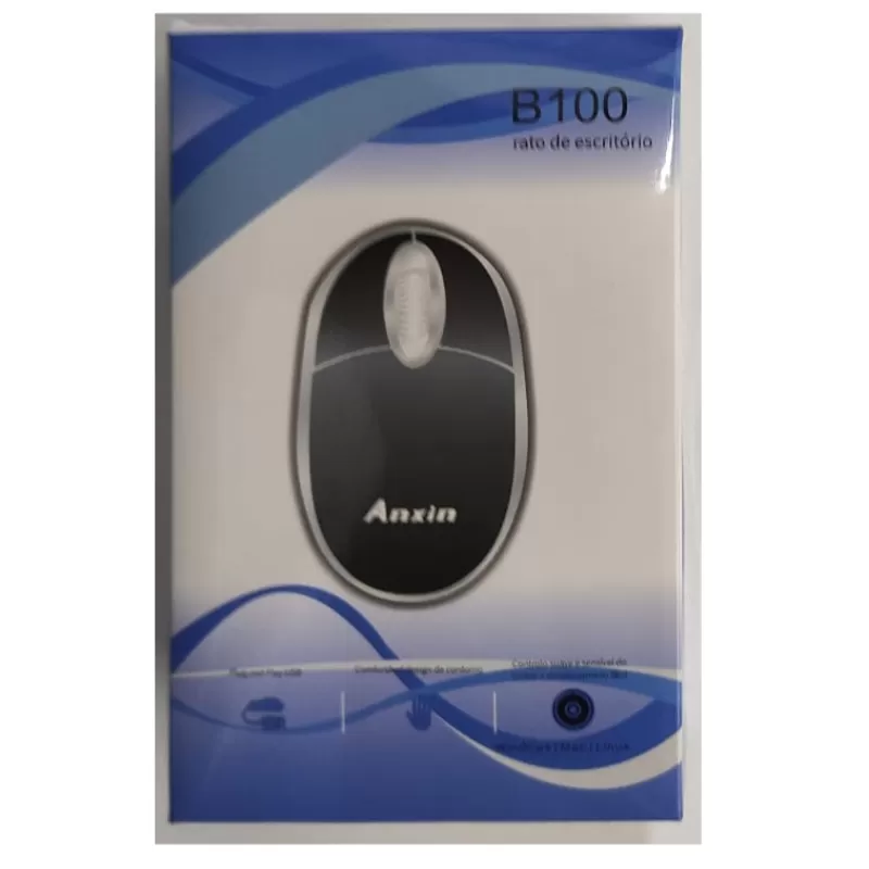 Mouse Óptico Usb Preto B100 Ergonômico - Anxin